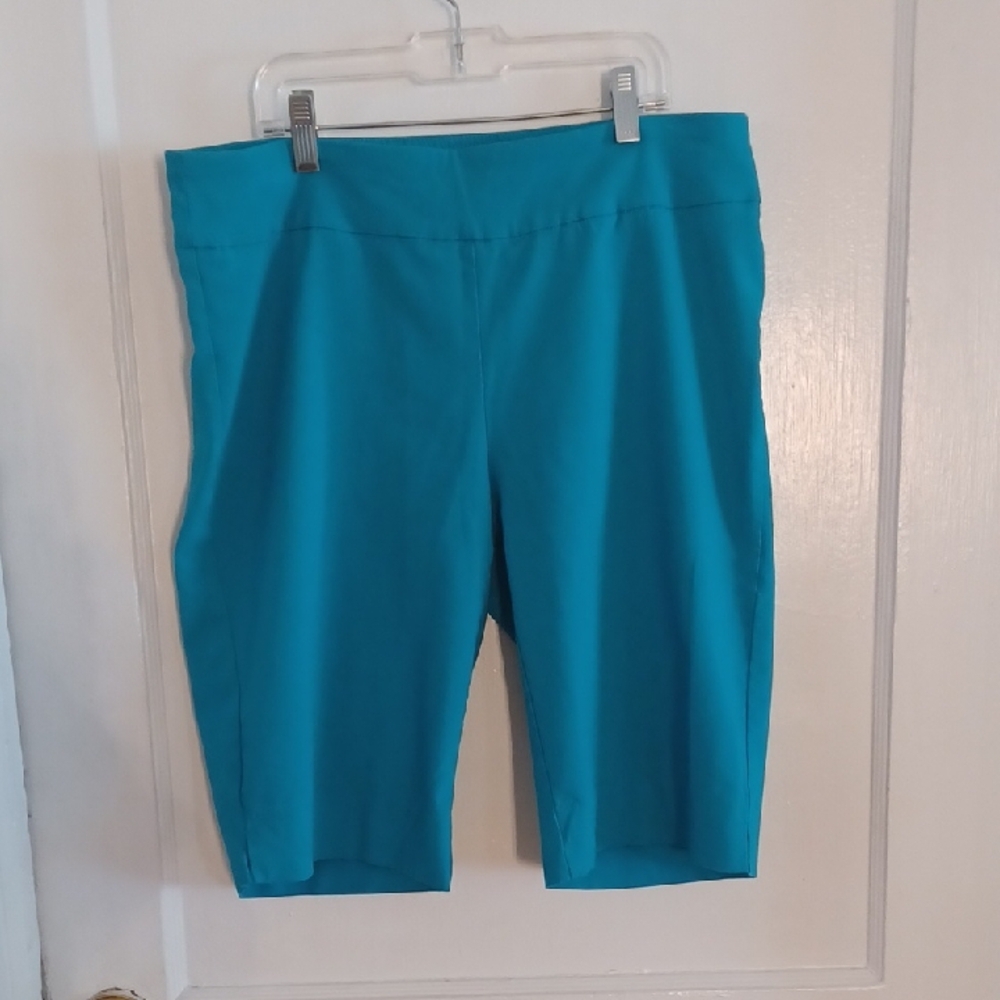 Zac & Rachel Blue Bermuda Shorts Stretchy Knee-Length Pull On Shorts Size 12